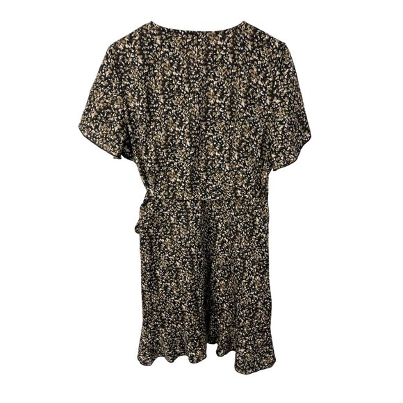 SHEIN Dress Women Short Sleeve Mini Ruffle V Neck Wrap Style Black Brown 12 Boho - Picture 7 of 13